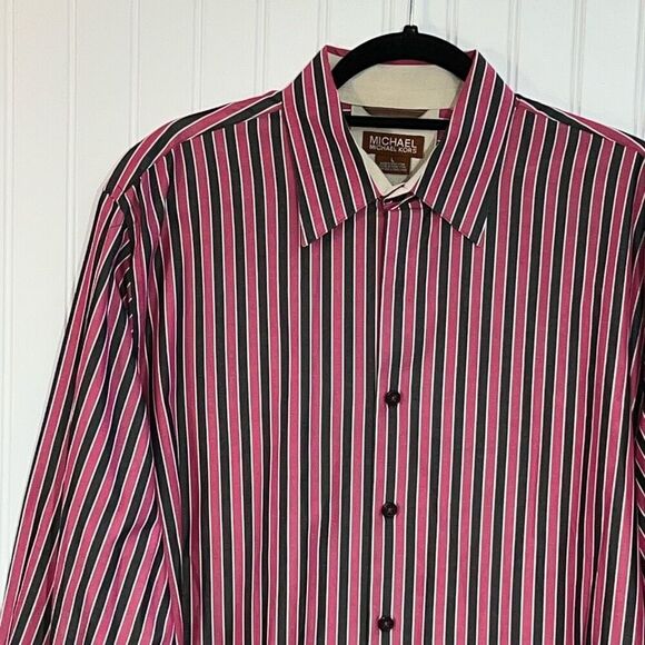 Michael Michael Kors Button Down Shirt Men Large Pink Stripped Long Sleeve - Picture 2 of 13